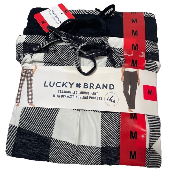 2/$30 Lucky Brand 2 Pack PJ Pants Women's Medium Black White Lounge Drawstring - Picture 7 of 7